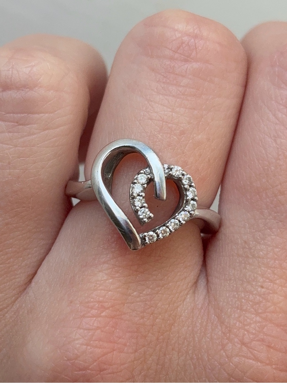 Sterling Silver Cubic Zirconia Intertwined Open Heart Ring Size 7